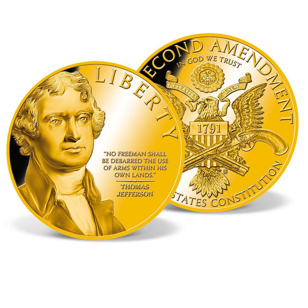 Thomas Jefferson Second Amendment Commemorative Coin Gold Layered