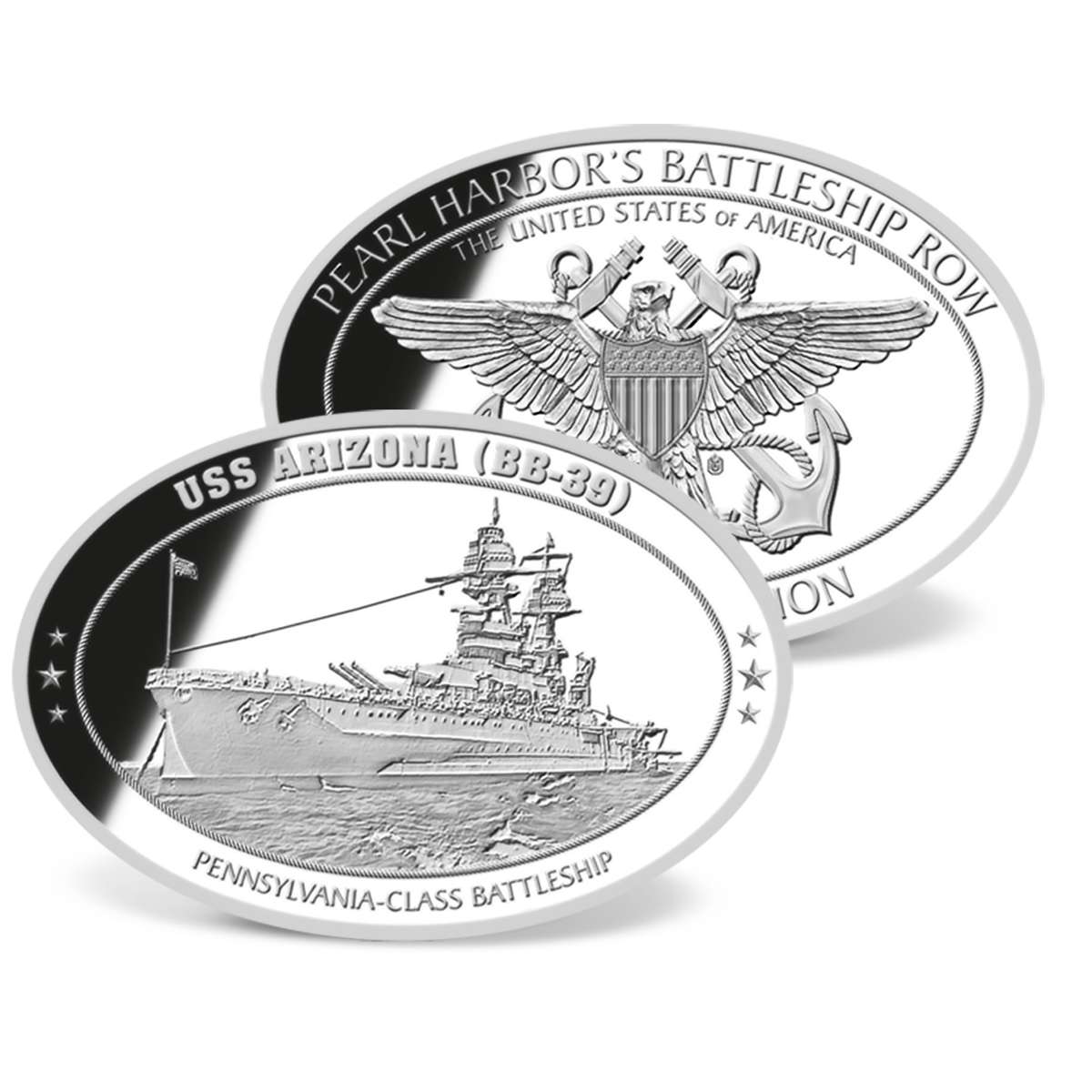 USS Arizona Oval Commemorative Coin Silver Plated Silver