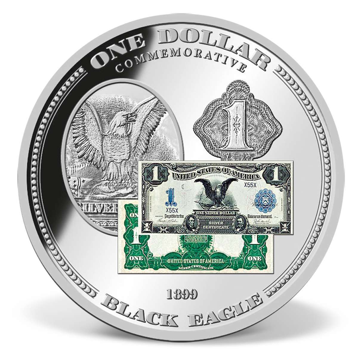 1899 Black Eagle $1 Silver Certificate Commemorative Coin Silver