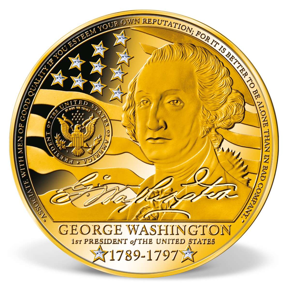 George Washington Crystal-Inlaid Jumbo Commemorative Coin | Gold ...