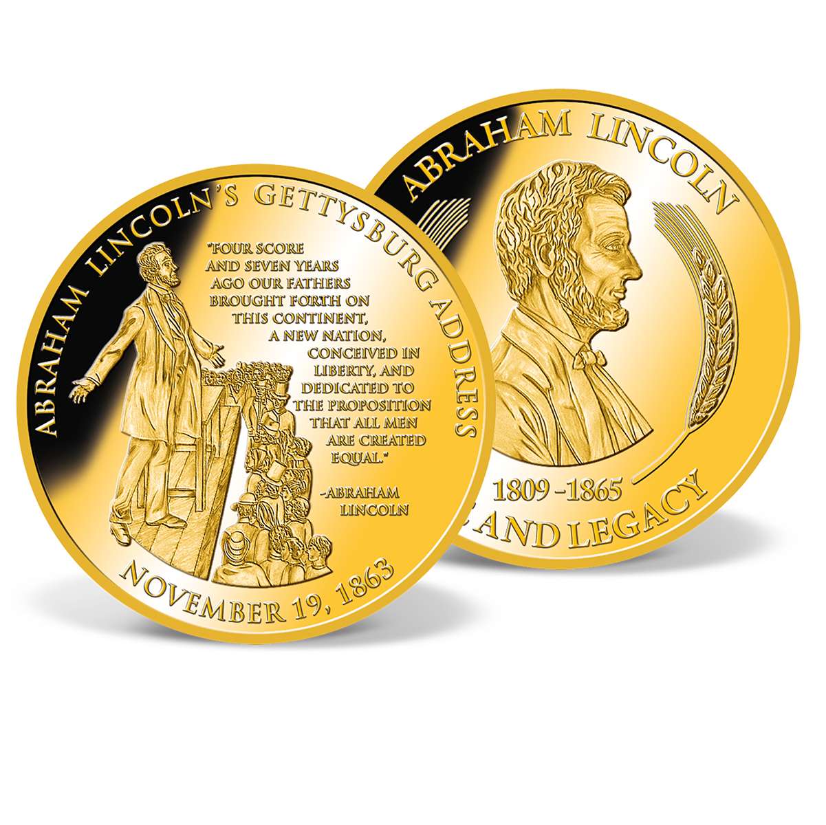 Lincoln´s Gettysburg Address Commemorative Coin GoldLayered Gold