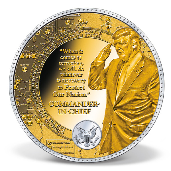 Donald Trump Commander In Chief Colossal Commemorative Coin Gold Layered Gold American Mint 4990