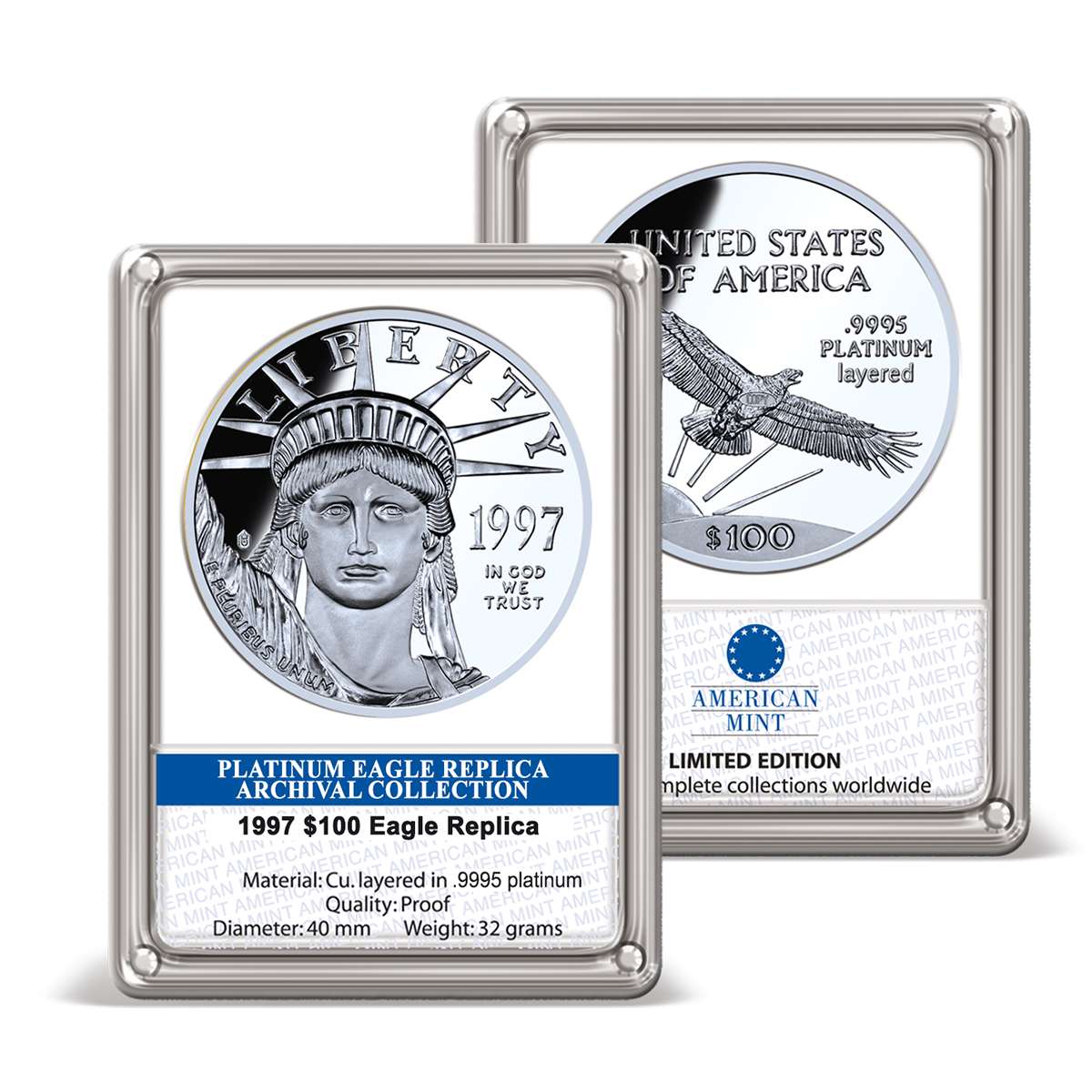 1997 $100 Platinum Eagle Replica Archival Edition