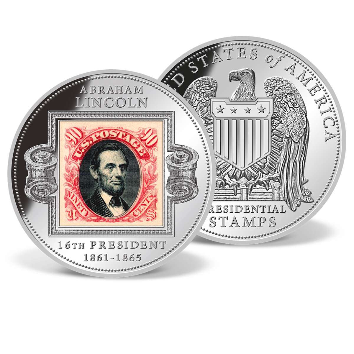 Abraham Lincoln Presidential Stamp Commemorative Coin Silver