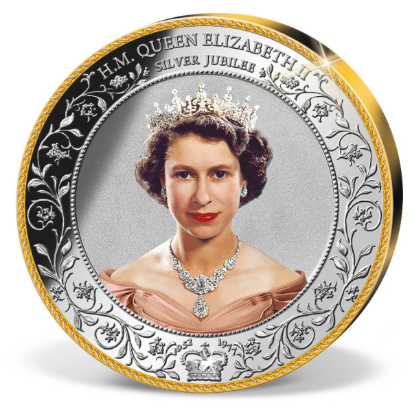 Queen Elizabeth Ii Silver Jubilee Colossal Commemorative Coin Gold Layered Gold American Mint 8075